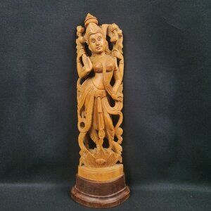 Lakshmi Devi Hand Carved Statue Laxmi Hindu Indian Goddess